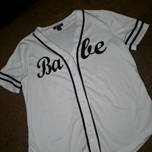 White & Black 'Babe' buttoned down Jersey shirt